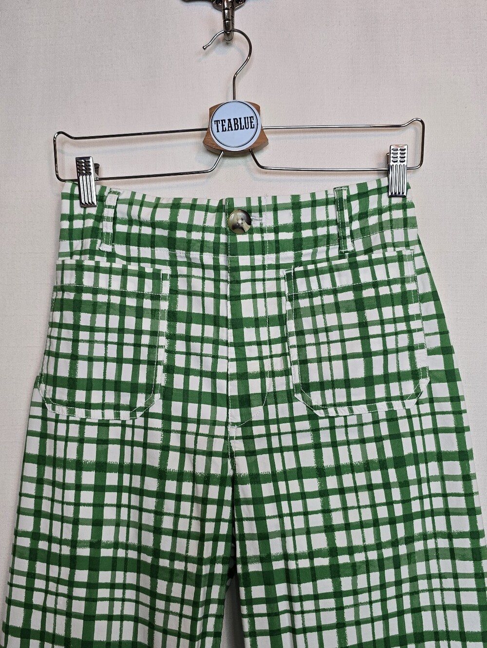 Maeve by Anthropologie The Colette Green Plaid Wide Leg Crop Pants Size 27 - Picture 9 of 14